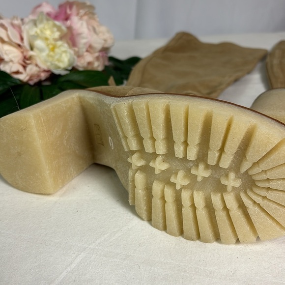 NWT Free People Jasper OTK Boots Suede Tan Block Heel Buckle Strap Boots - Picture 5 of 8